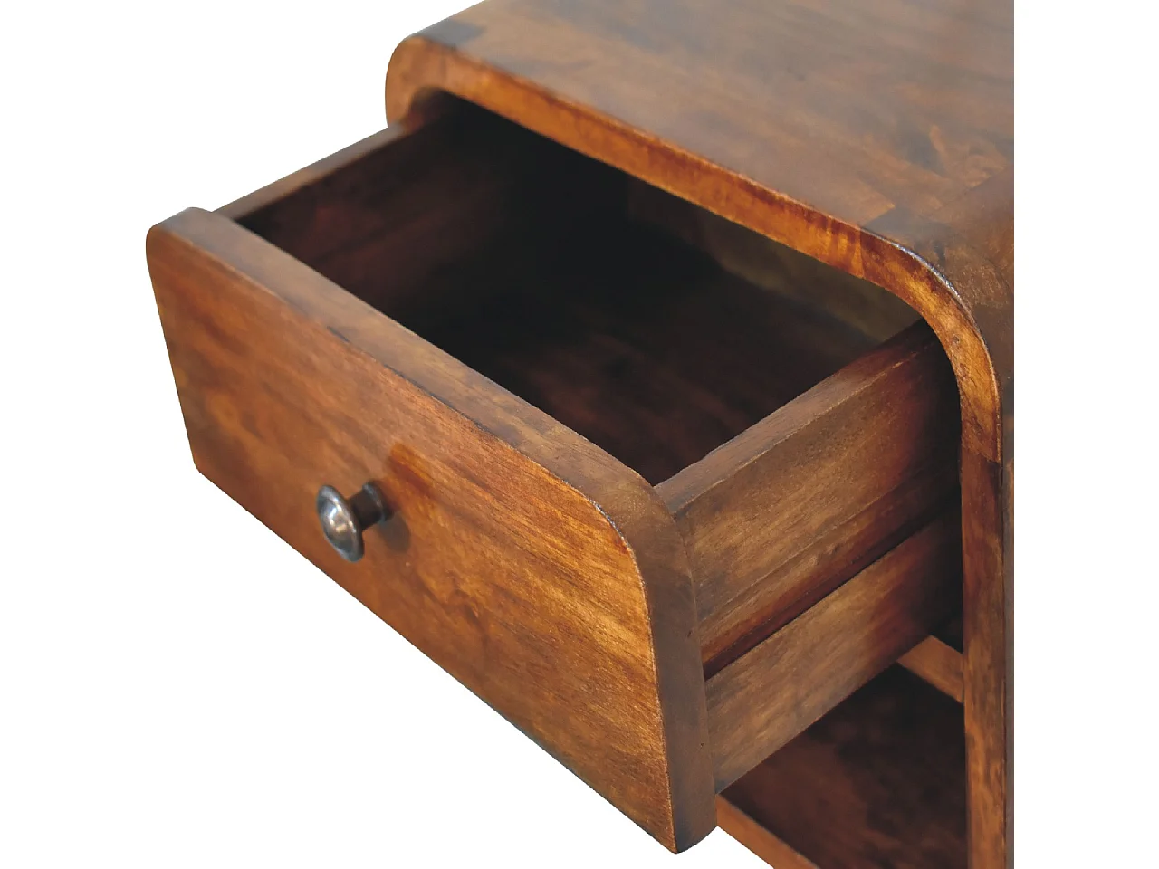 Artisan Furniture Massief Houten Mini Kastanje Zwevende Nachtkast met Gebogen Ontwerp, Slaapkamer Nachtkastje