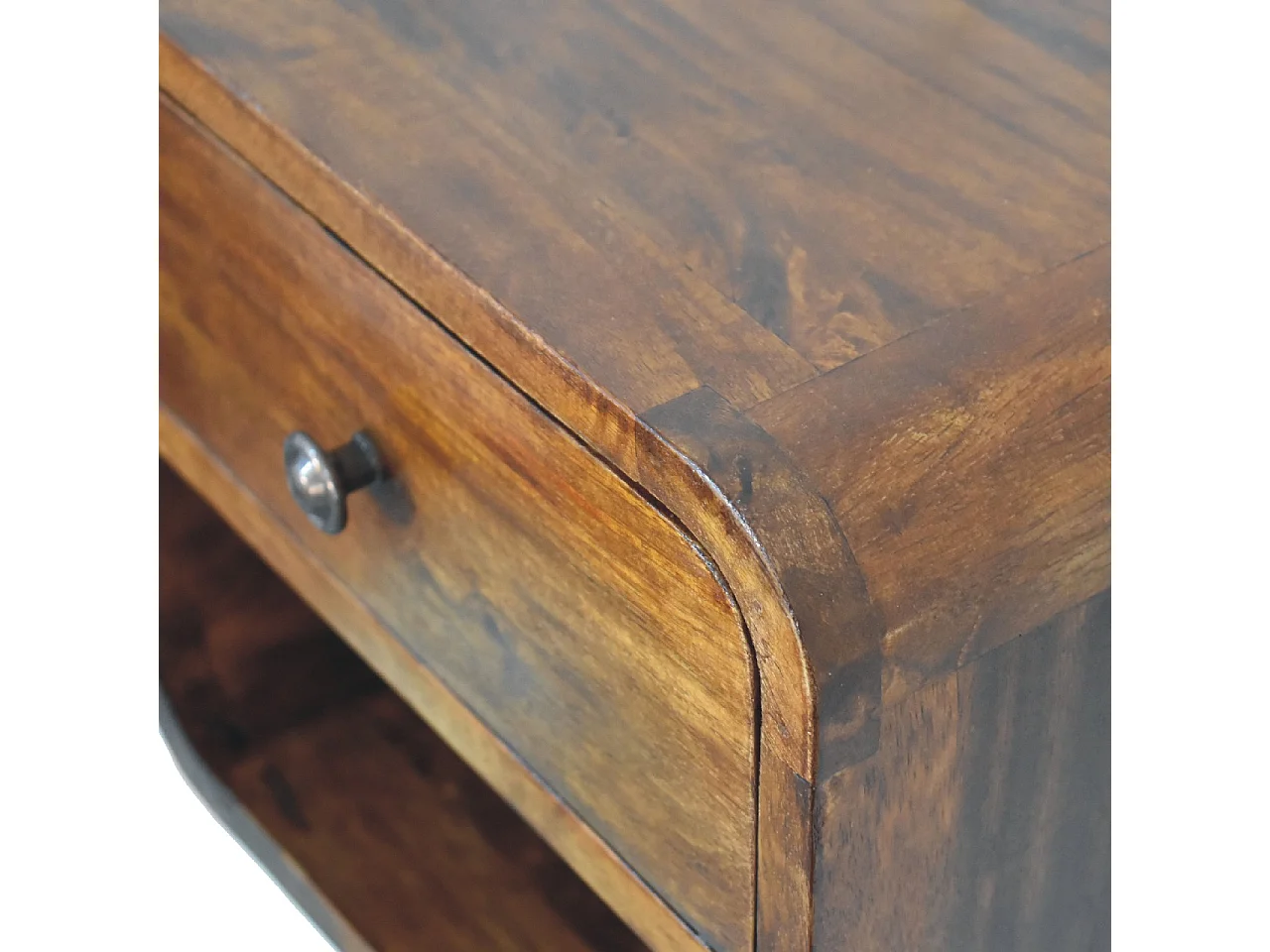 Artisan Furniture Massief Houten Mini Kastanje Zwevende Nachtkast met Gebogen Ontwerp, Slaapkamer Nachtkastje