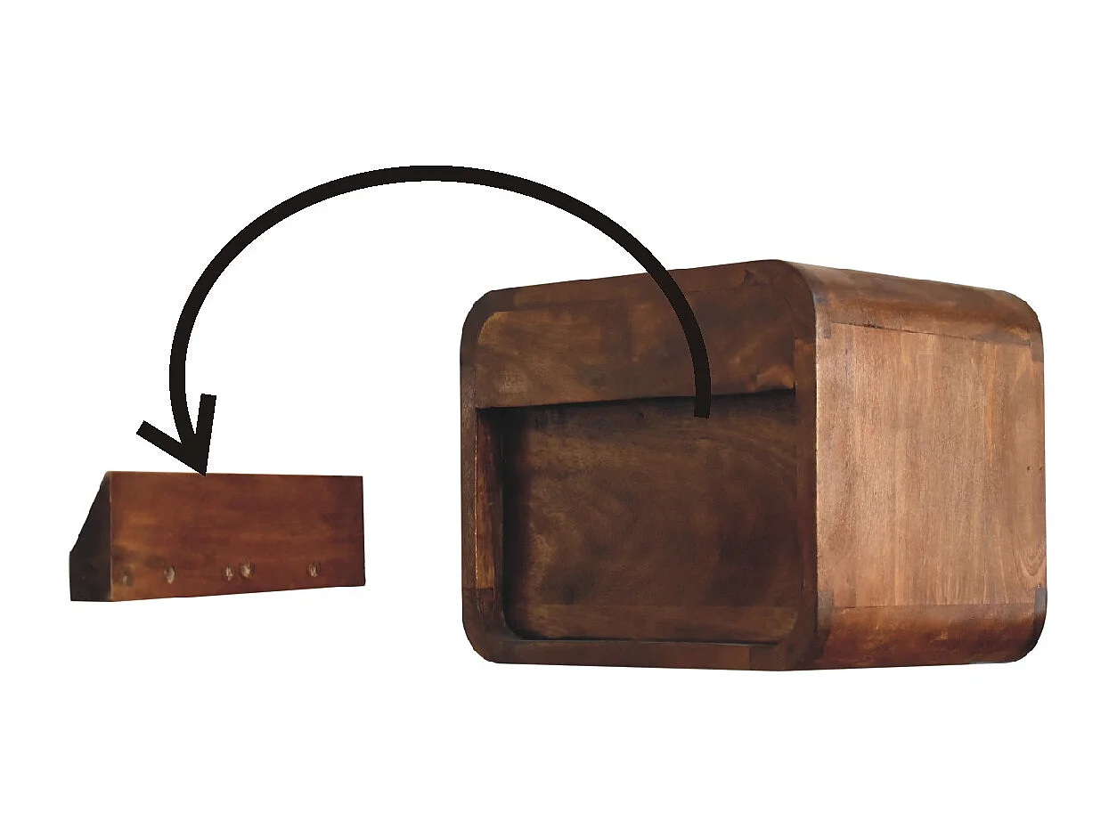 Artisan Furniture Massief Houten Mini Kastanje Zwevende Nachtkast met Gebogen Ontwerp, Slaapkamer Nachtkastje