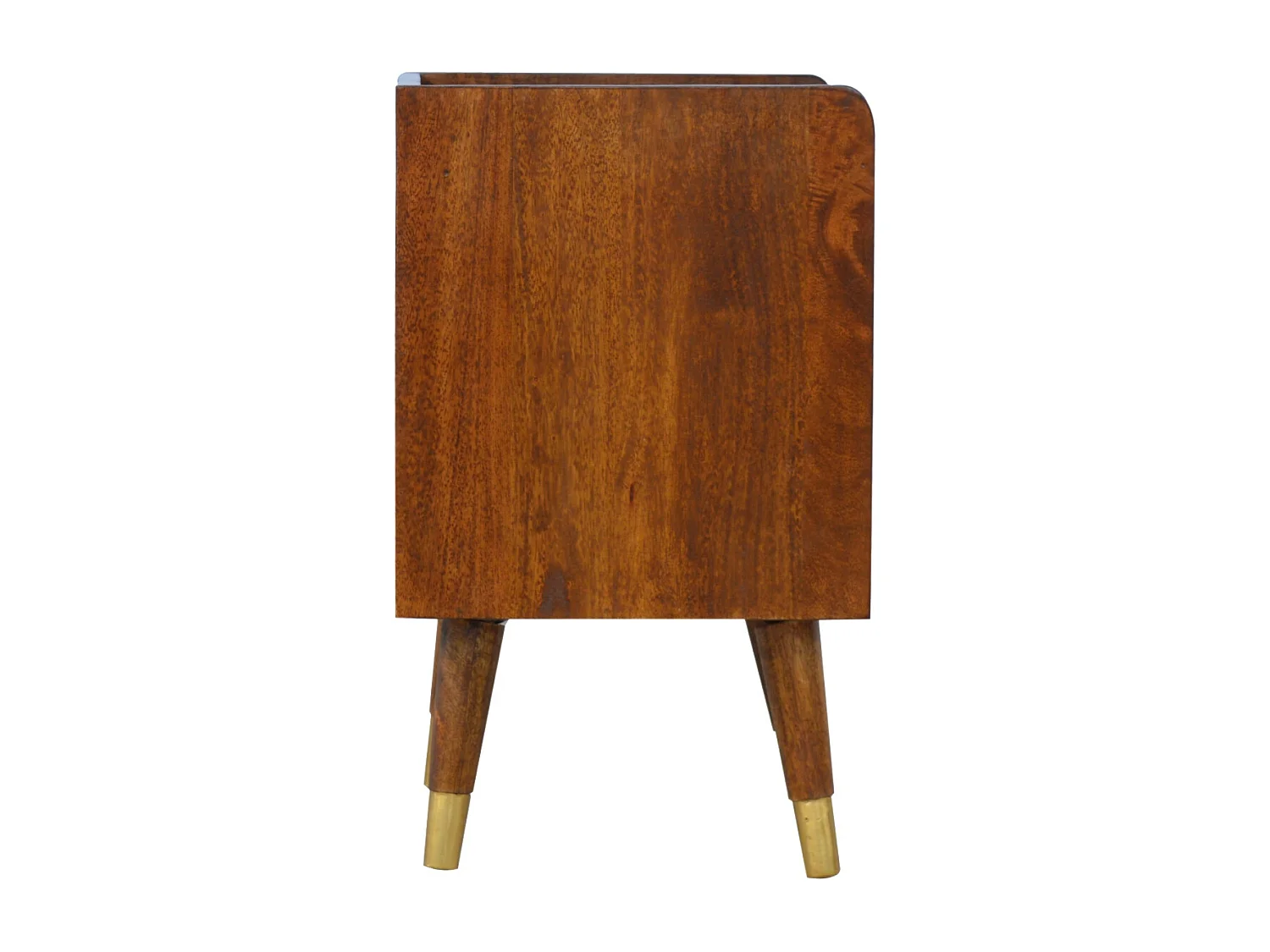 Table de chevet en or manille avec un tiroir.