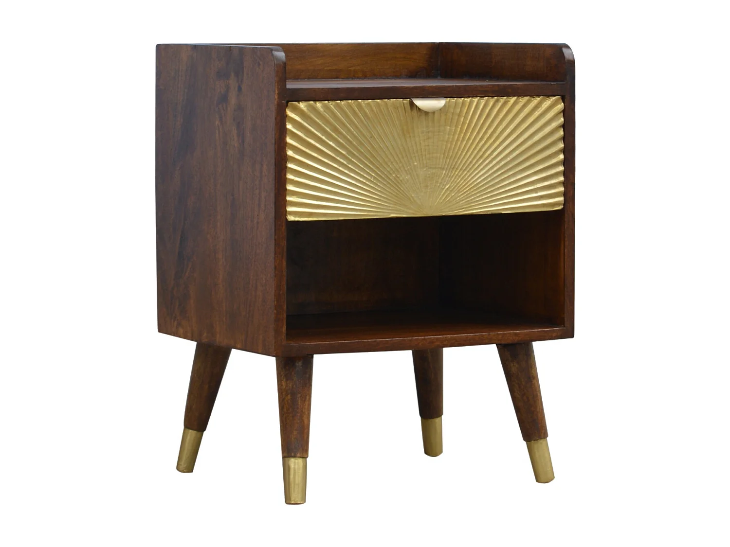 Table de chevet Manila Gold Artisan Furniture, 1 tiroir, 1 étagère ouverte, doré et brun