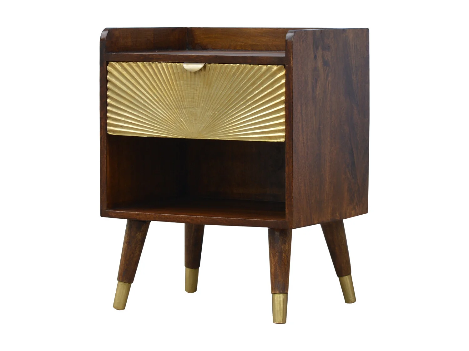 Table de chevet Manila Gold Artisan Furniture, 1 tiroir, 1 étagère ouverte, doré et brun