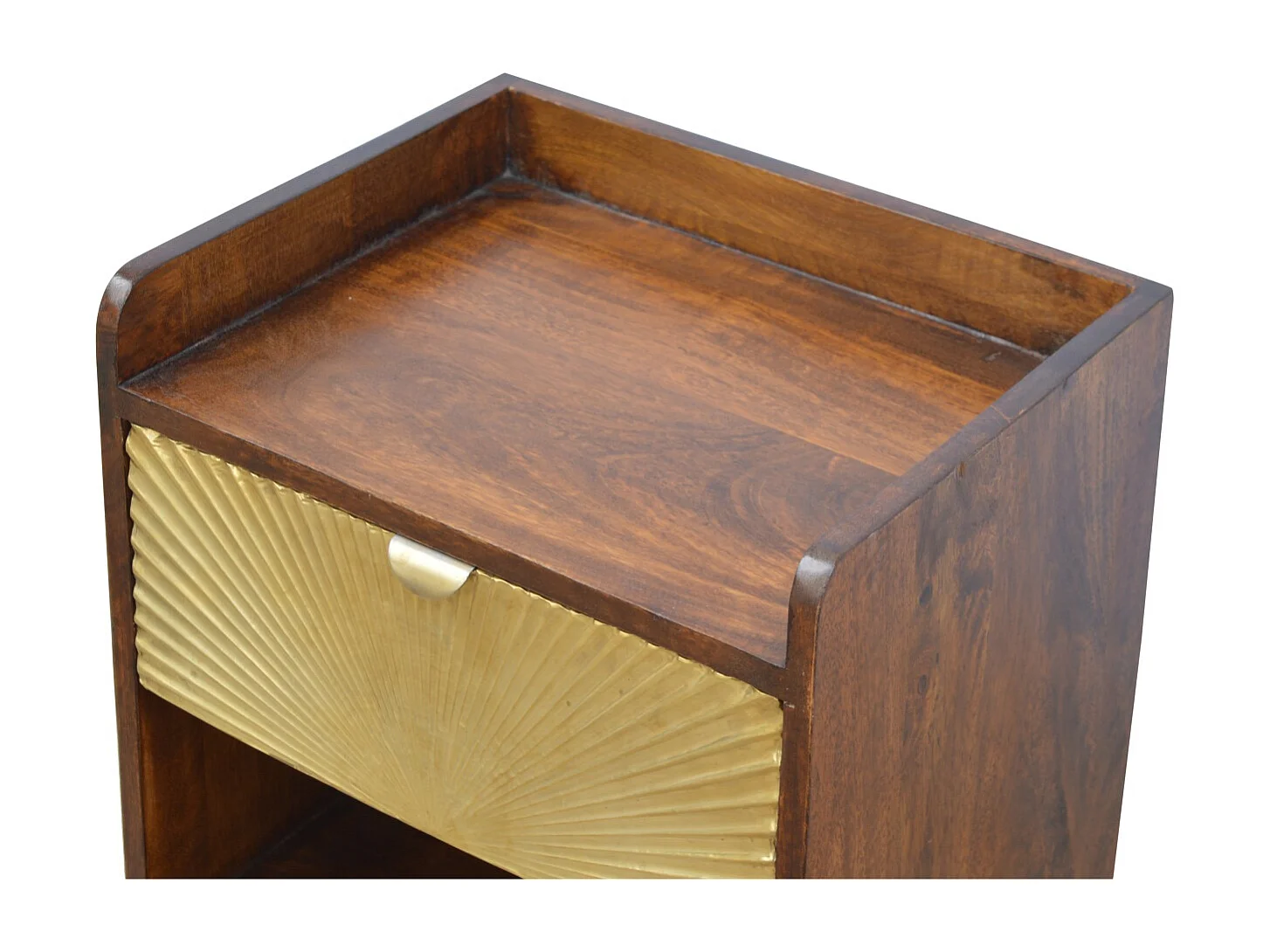 Table de chevet Manila Gold Artisan Furniture, 1 tiroir, 1 étagère ouverte, doré et brun