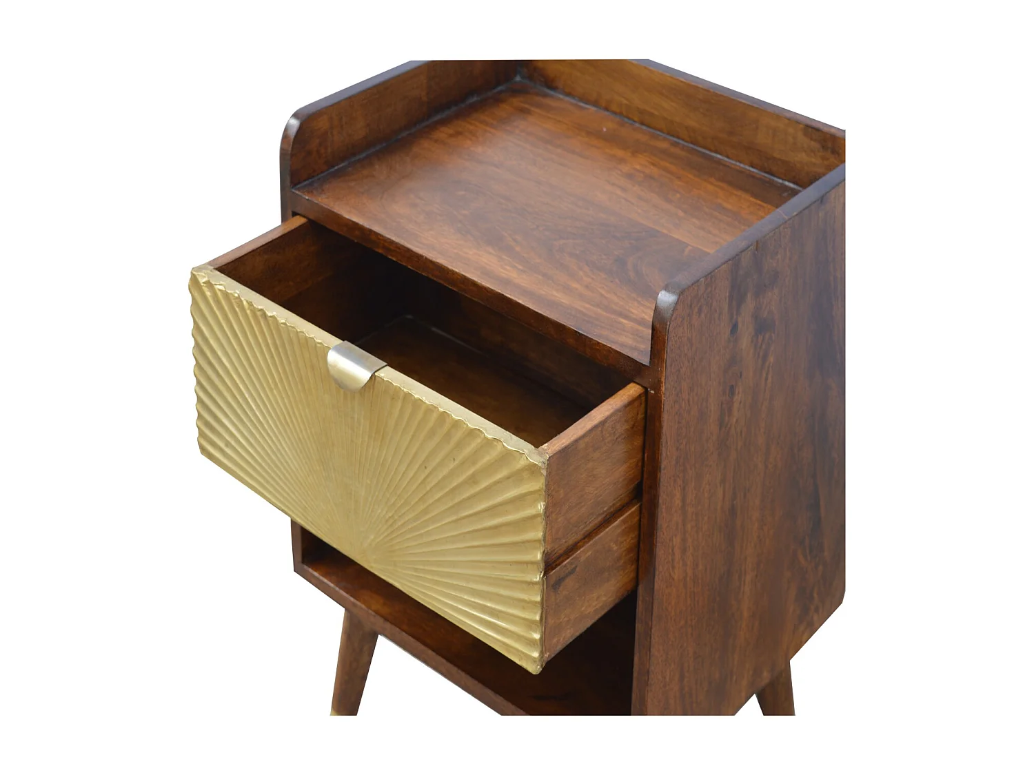 Table de chevet Manila Gold Artisan Furniture, 1 tiroir, 1 étagère ouverte, doré et brun