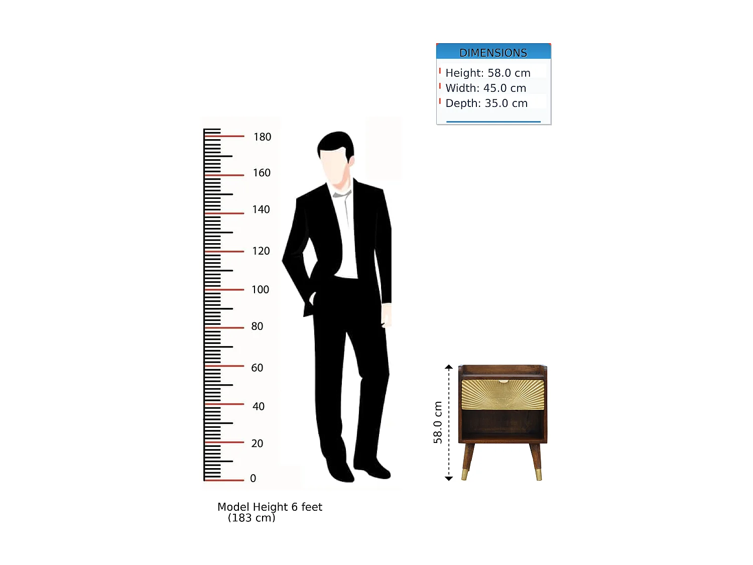 Table de chevet Manila Gold Artisan Furniture, 1 tiroir, 1 étagère ouverte, doré et brun