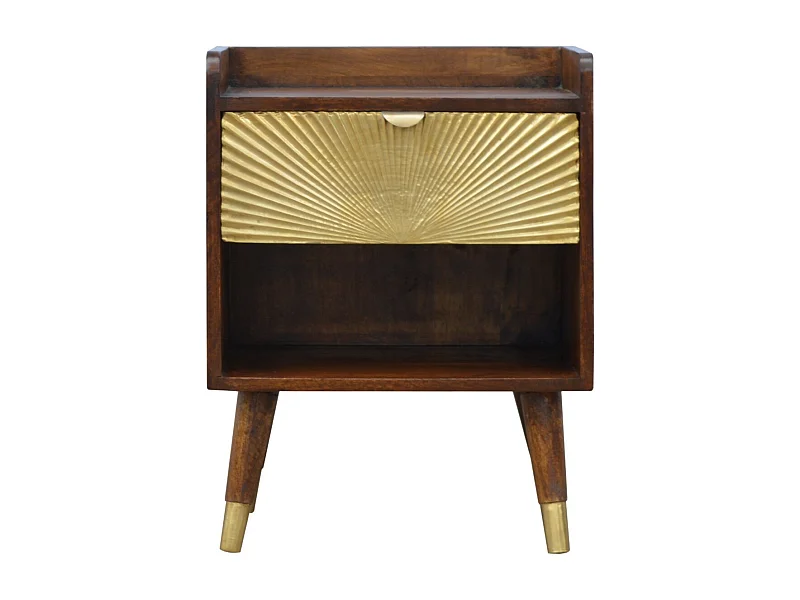 Table de chevet Manila Gold Artisan Furniture, 1 tiroir, 1 étagère ouverte, doré et brun