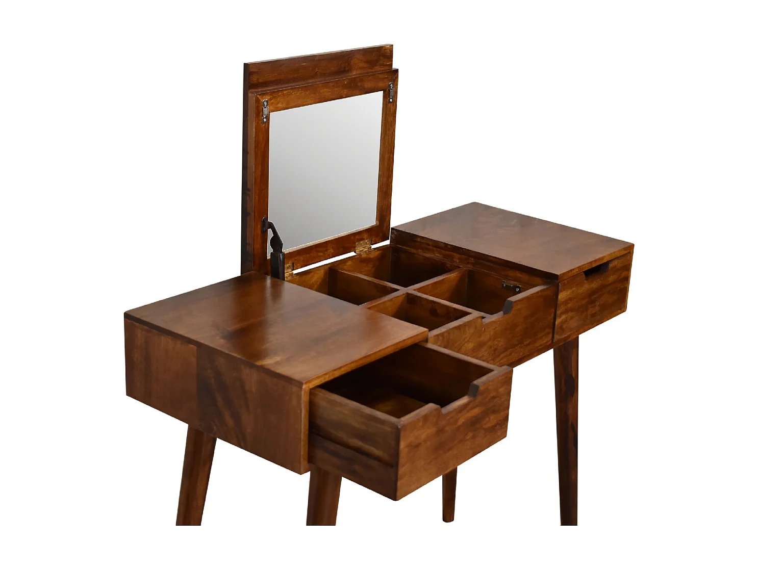 Artisan Furniture Solid Wood Chestnut Foldable Mirror Table, 2 Drawers, Brown