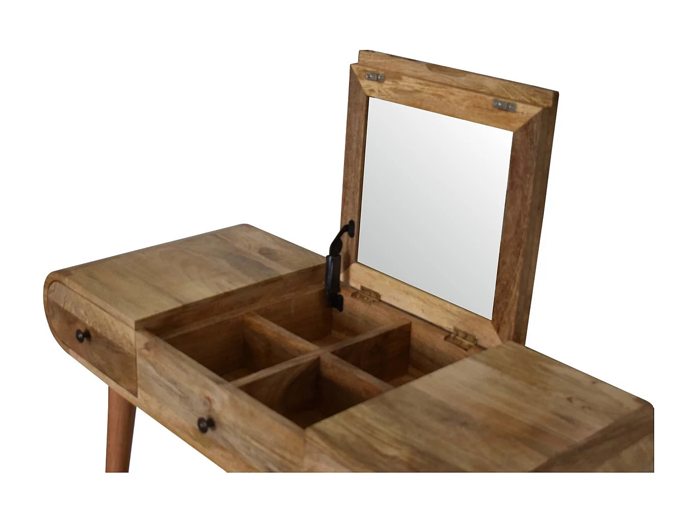 Artisan Furniture Solid Wood Oak-ish Round Dressing Table, 2 Drawers, 4 Storage Compartments with mirror, Beige