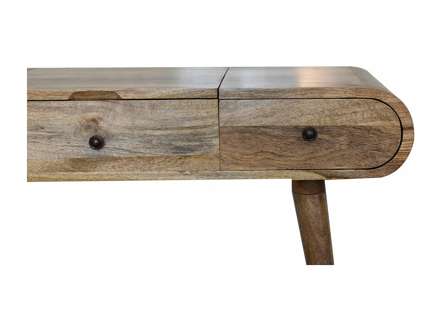 Artisan Furniture Solid Wood Oak-ish Round Dressing Table, 2 Drawers, 4 Storage Compartments with mirror, Beige