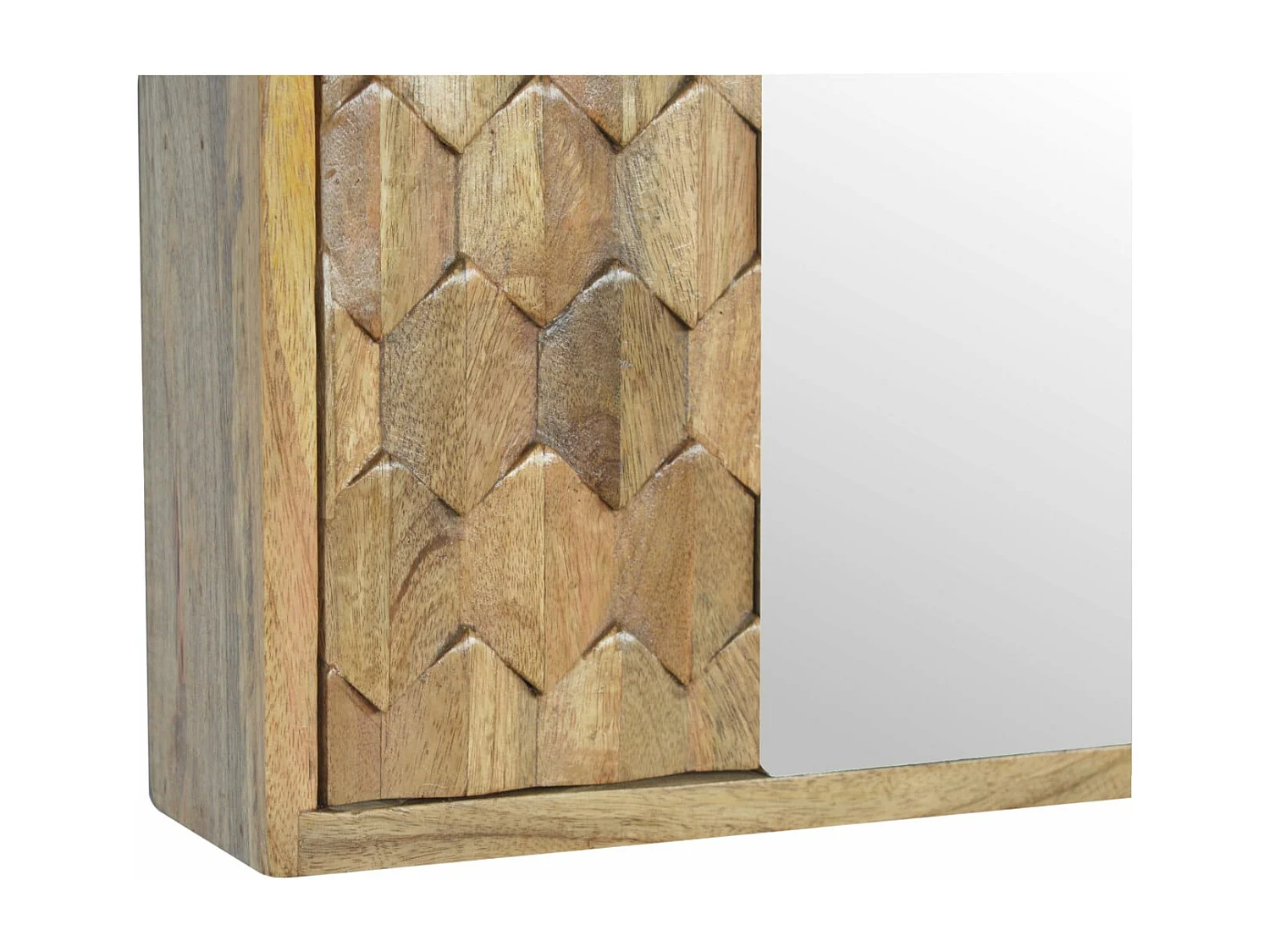 Artisan Furniture Dębowa szafka z lustrem i rzeźbą w kształcie ananasa, akcent do sypialni lub salonu