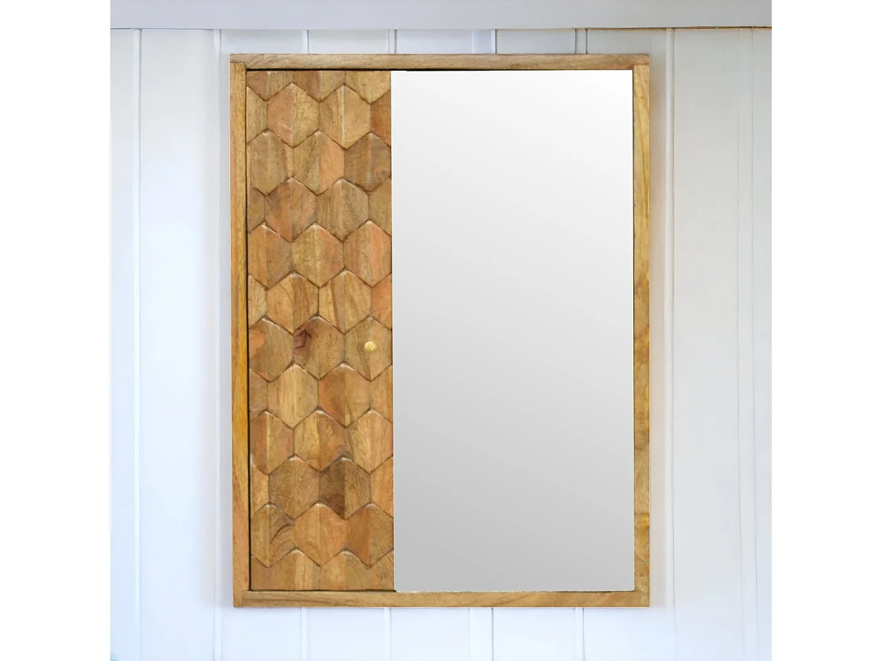 Artisan Furniture Dębowa szafka z lustrem i rzeźbą w kształcie ananasa, akcent do sypialni lub salonu