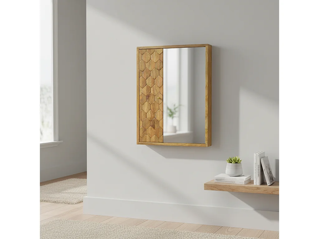 Artisan Furniture Solid Wood Cabinet à miroir sculpté ananas.