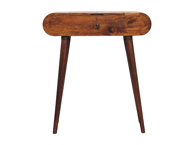 Artisan Furniture Orzechowa mini toaletka z podnoszonym okrągłym lustrem, sypialnia