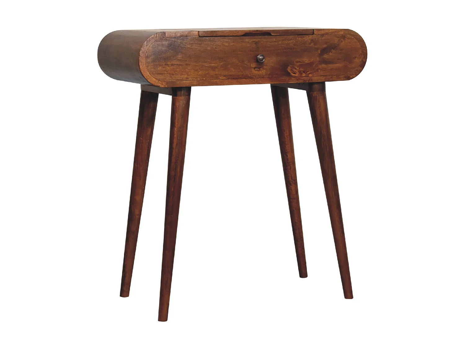 Artisan Furniture Massief Houten Mini Kastanje Vouwbare Make-up tafel met Oplaadbare Ronde Spiegel, Slaapkamer