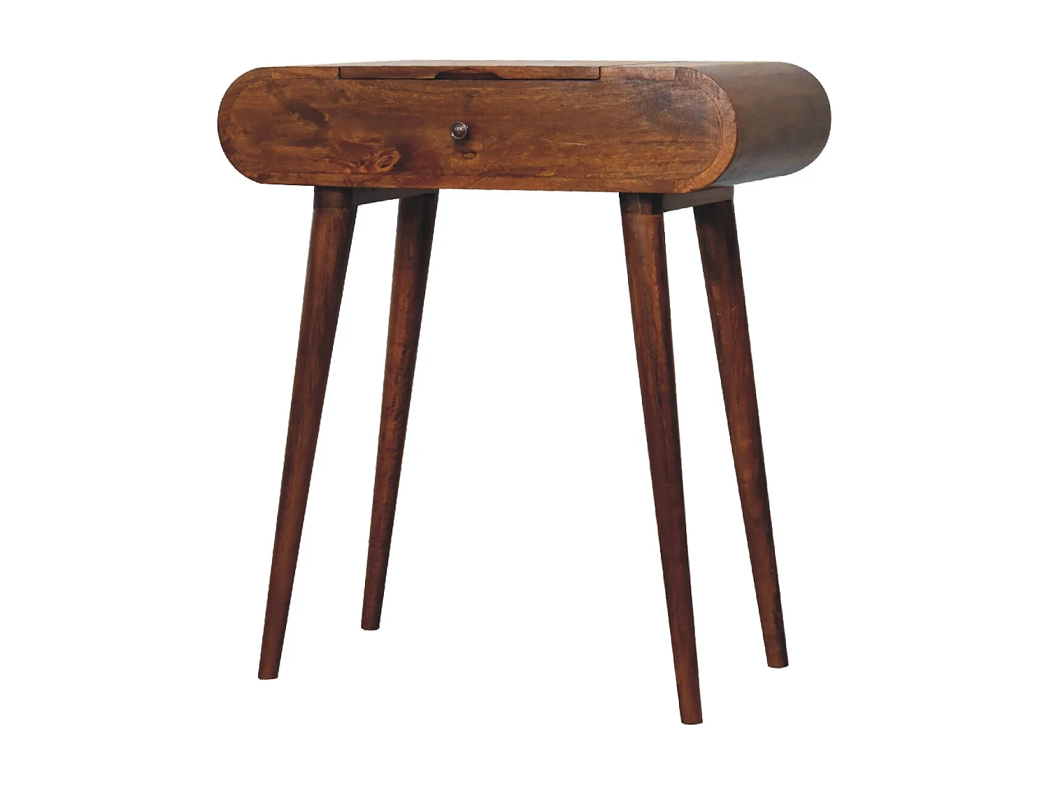 Artisan Furniture Massief Houten Mini Kastanje Vouwbare Make-up tafel met Oplaadbare Ronde Spiegel, Slaapkamer