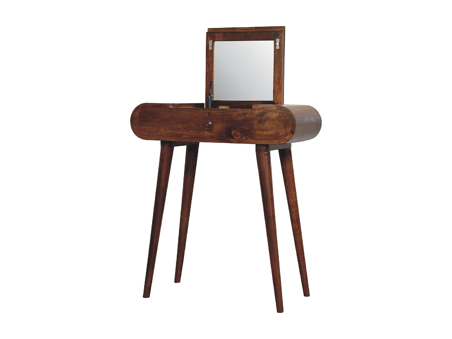 Artisan Furniture Massief Houten Mini Kastanje Vouwbare Make-up tafel met Oplaadbare Ronde Spiegel, Slaapkamer