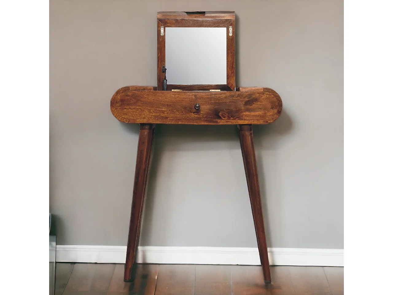 Mini Coiffeuse Pliable Ronde en Châtaignier