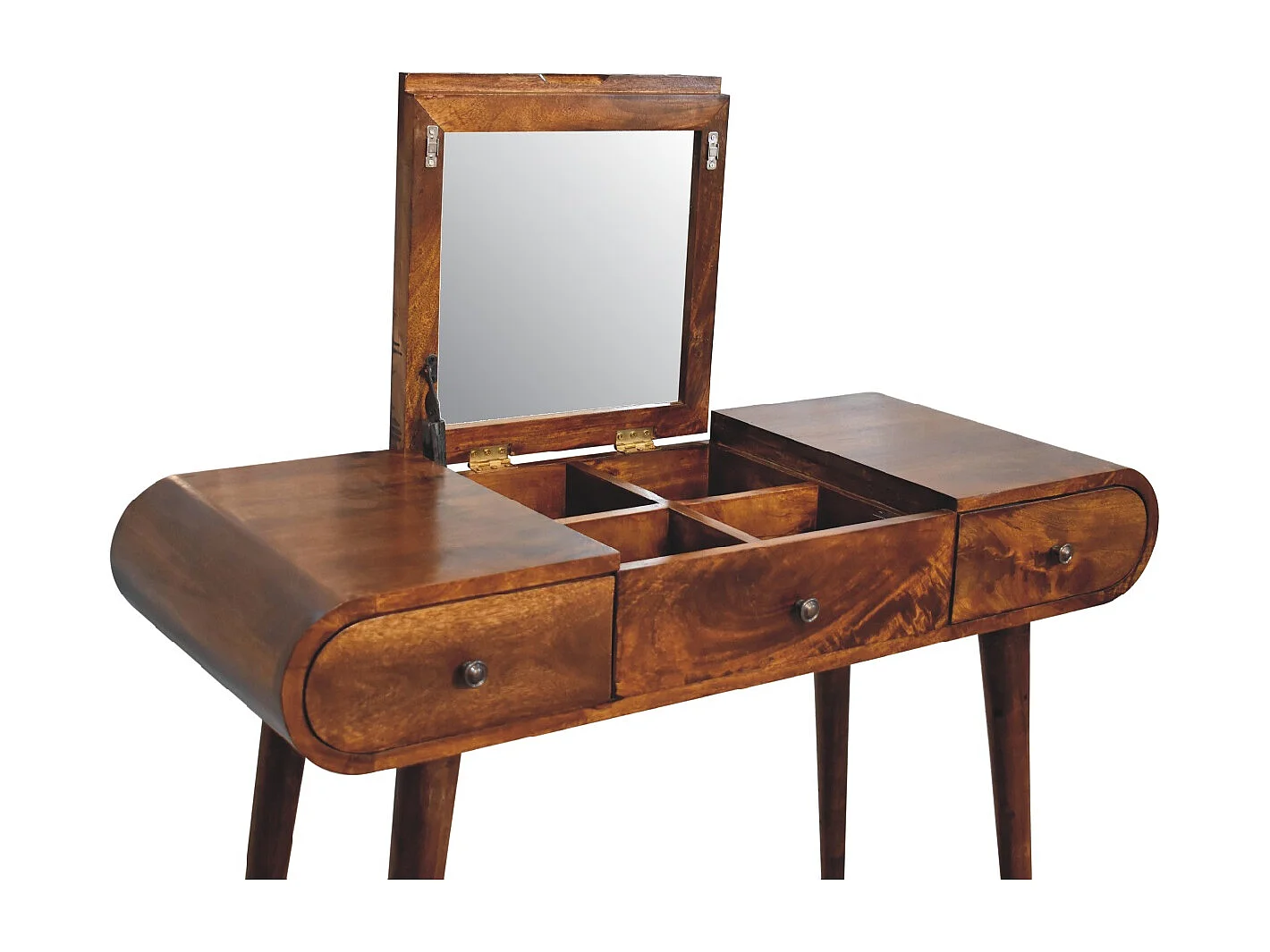 Coiffeuse en châtaignier avec miroir Artisan Furniture, 3 tiroirs, 1 miroir, marron