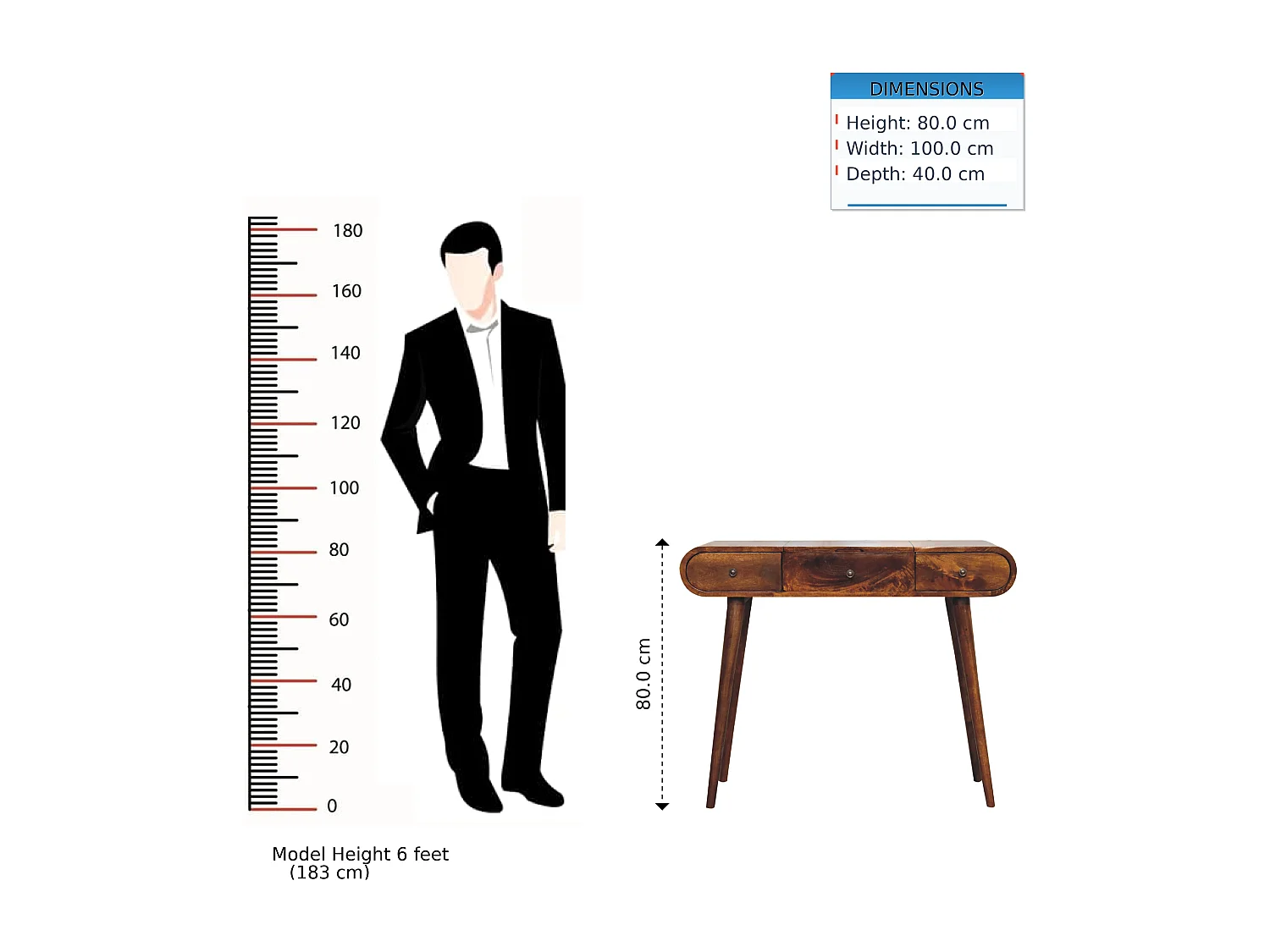 Coiffeuse en châtaignier avec miroir Artisan Furniture, 3 tiroirs, 1 miroir, marron