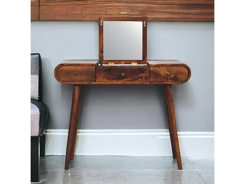 Coiffeuse en châtaignier avec miroir Artisan Furniture, 3 tiroirs, 1 miroir, marron