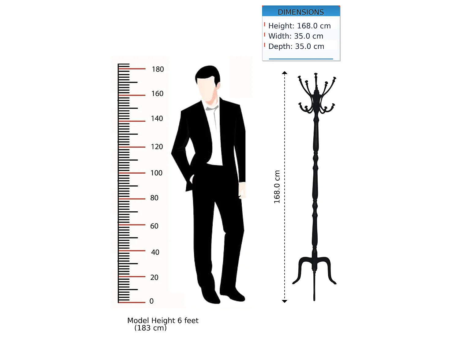 Artisan Furniture Black Coat Stand, 6 Hooks, Black