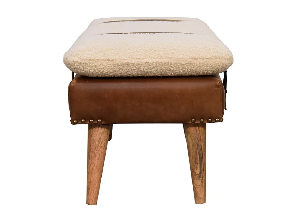 Artisan Furniture Tapizado Boucle Cuero de Búfalo Banquillo, Pasillo o Sala de Estar