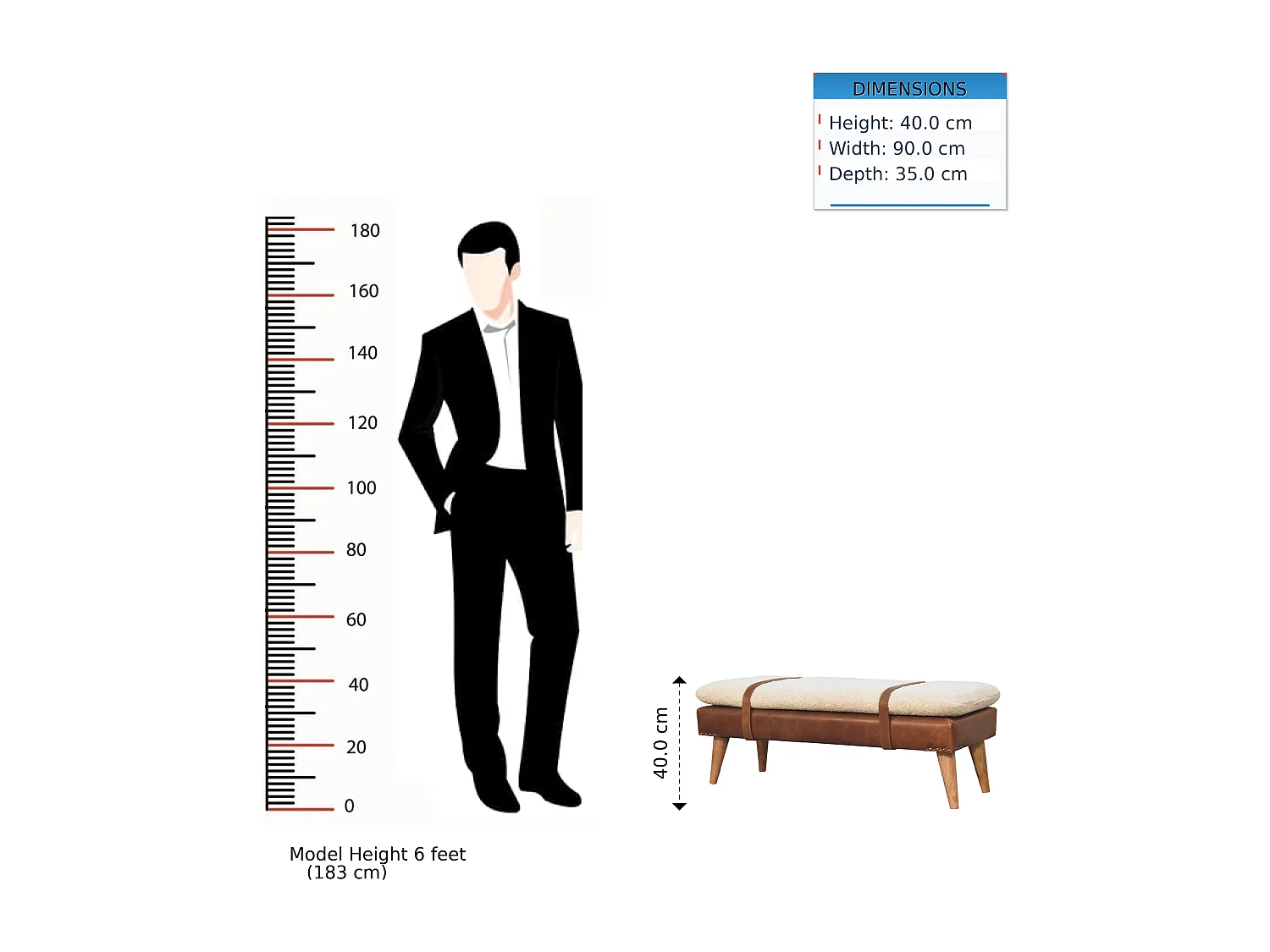 Artisan Furniture Solid Wood Banc en cuir de buffle bouclé.