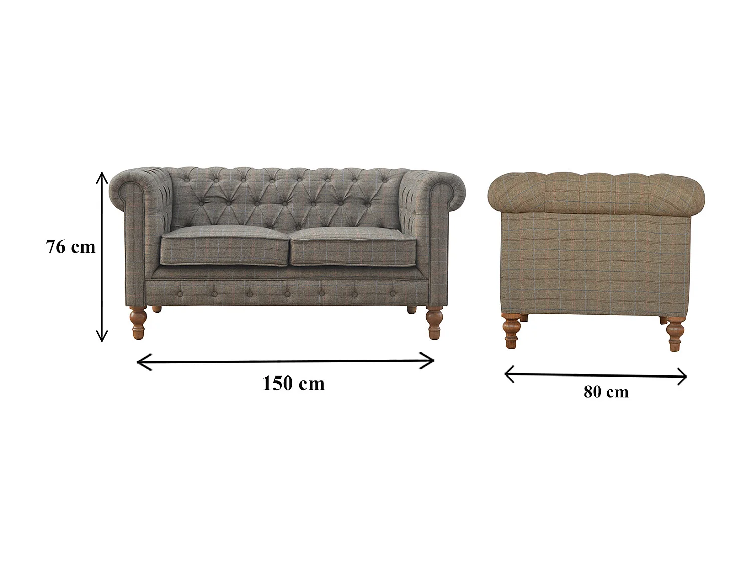 Chesterfield 2 places en tissu multi-tweed