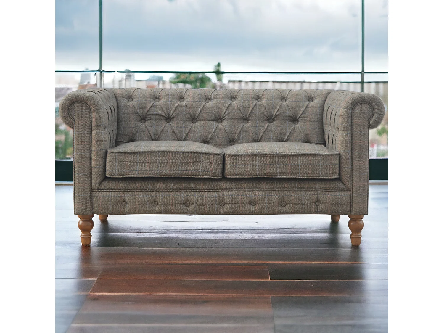 Chesterfield 2 places en tissu multi-tweed