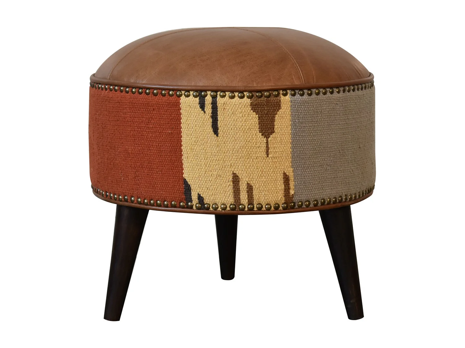 Pouf mixte en Durrie et cuir.