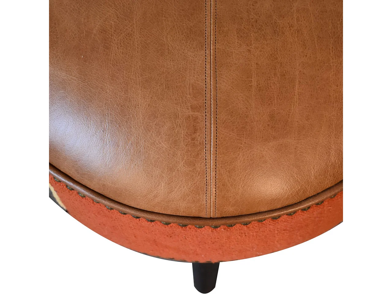 Pouf mixte en Durrie et cuir.