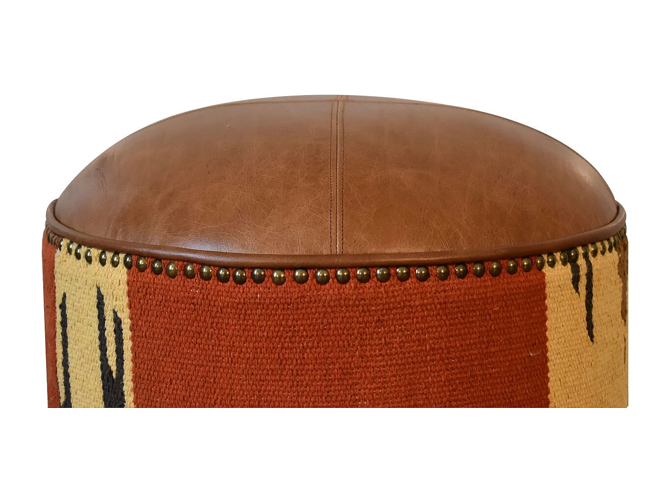 Pouf mixte en Durrie et cuir.