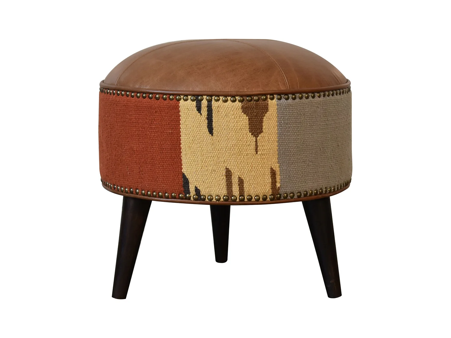 Pouf mixte en Durrie et cuir.