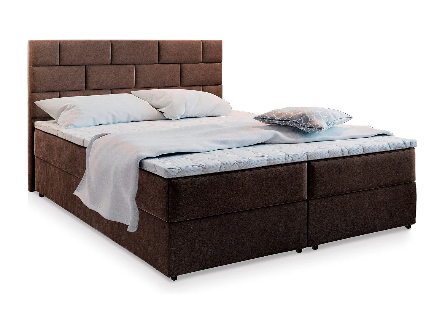 Boxspringbed KERLO 140x200 cm Set met hoofdbord, bedbodem en matras, Bruin