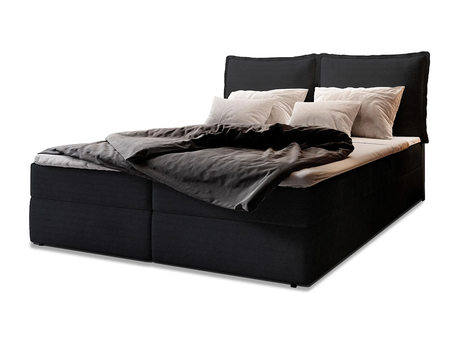 Boxspringbed LENTE 140x200 cm Set met hoofdbord, bedbodem en matras, Zwart