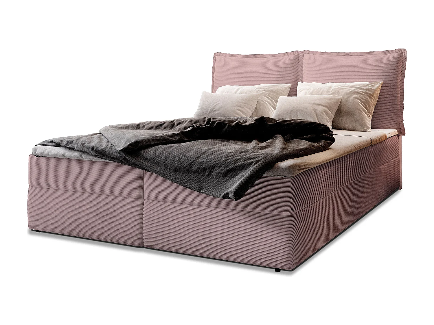 Boxspringbed LENTE 160x200 cm Set met hoofdbord, bedbodem en matras, Poederroze