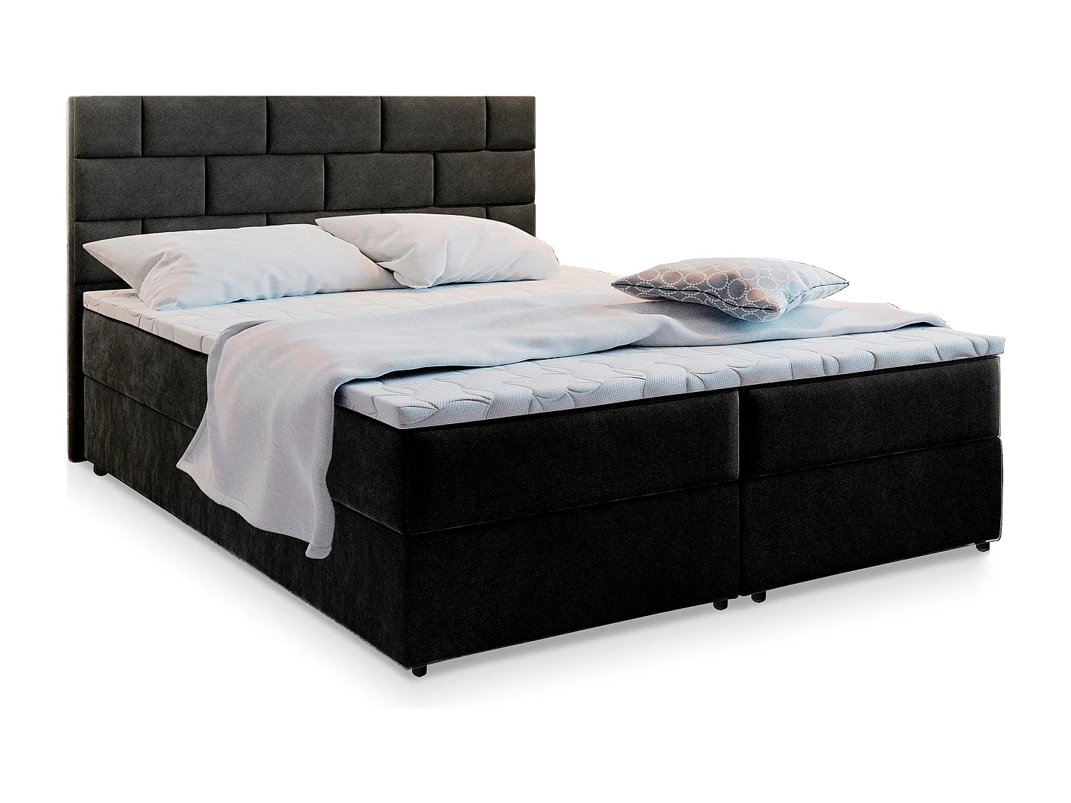 Boxspringbed KERLO 180x200 cm Set met hoofdbord, bedbodem en matras, Zwart