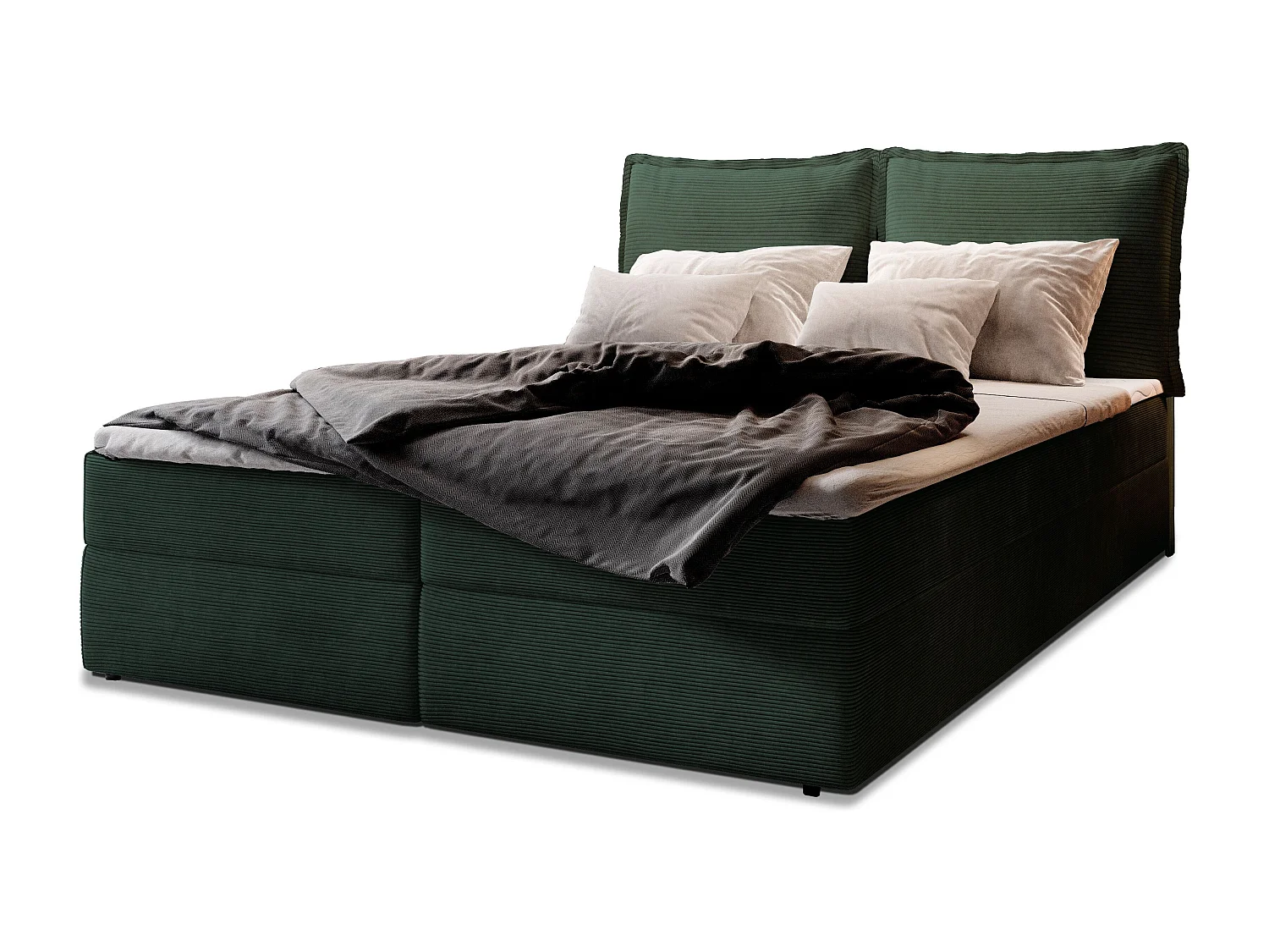 Boxspringbed LENTE 160x200 cm Set met hoofdbord, bedbodem en matras, Dennengroen
