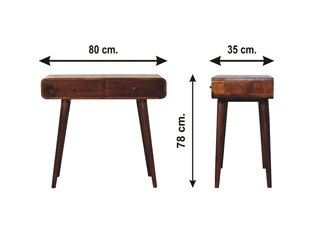 Artisan Furniture Orzechowa zaokrąglona konsola do przedpokoju z 2 szufladami, elegancki wystrój wejścia