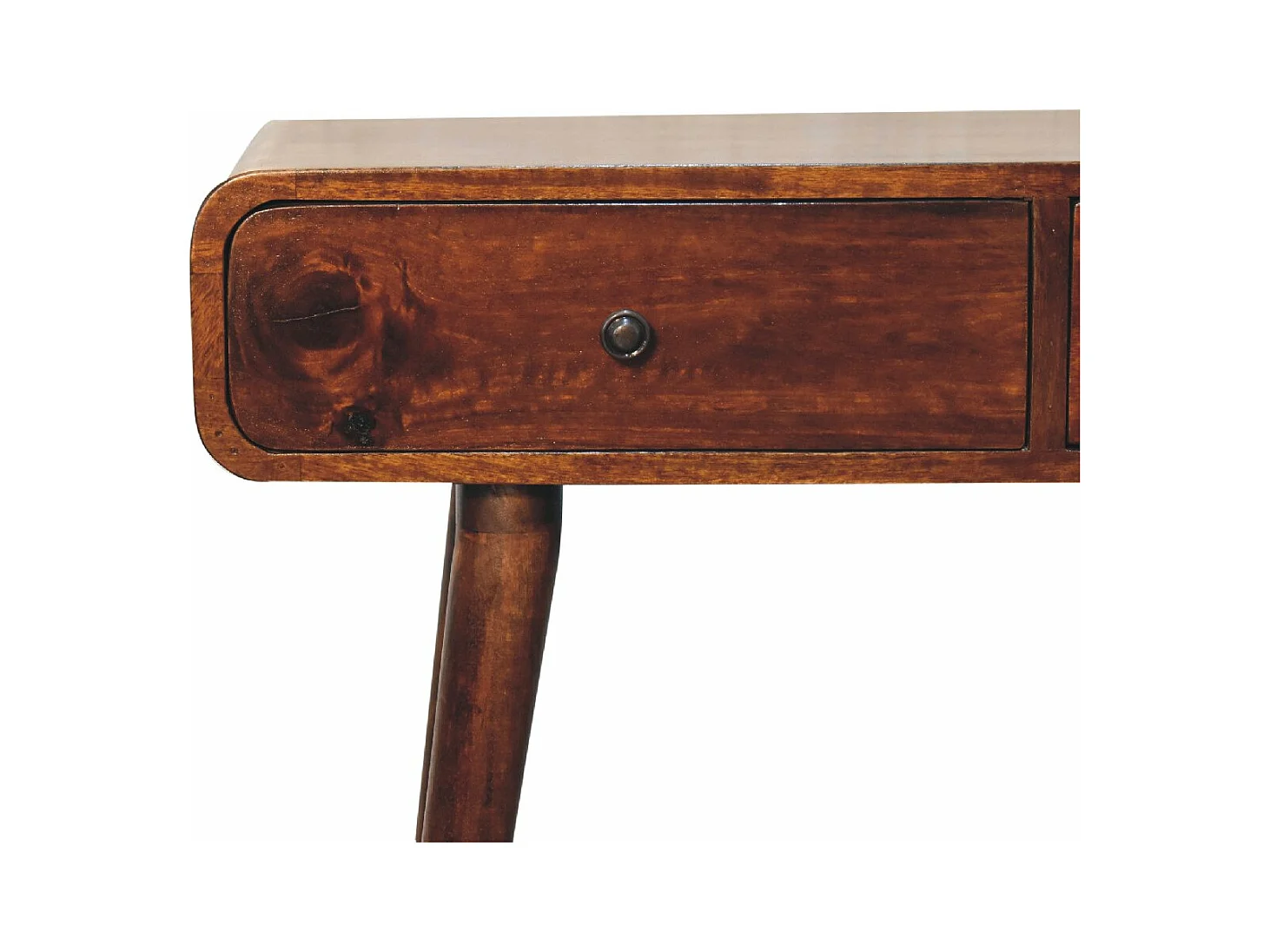 Artisan Furniture Orzechowa zaokrąglona konsola do przedpokoju z 2 szufladami, elegancki wystrój wejścia