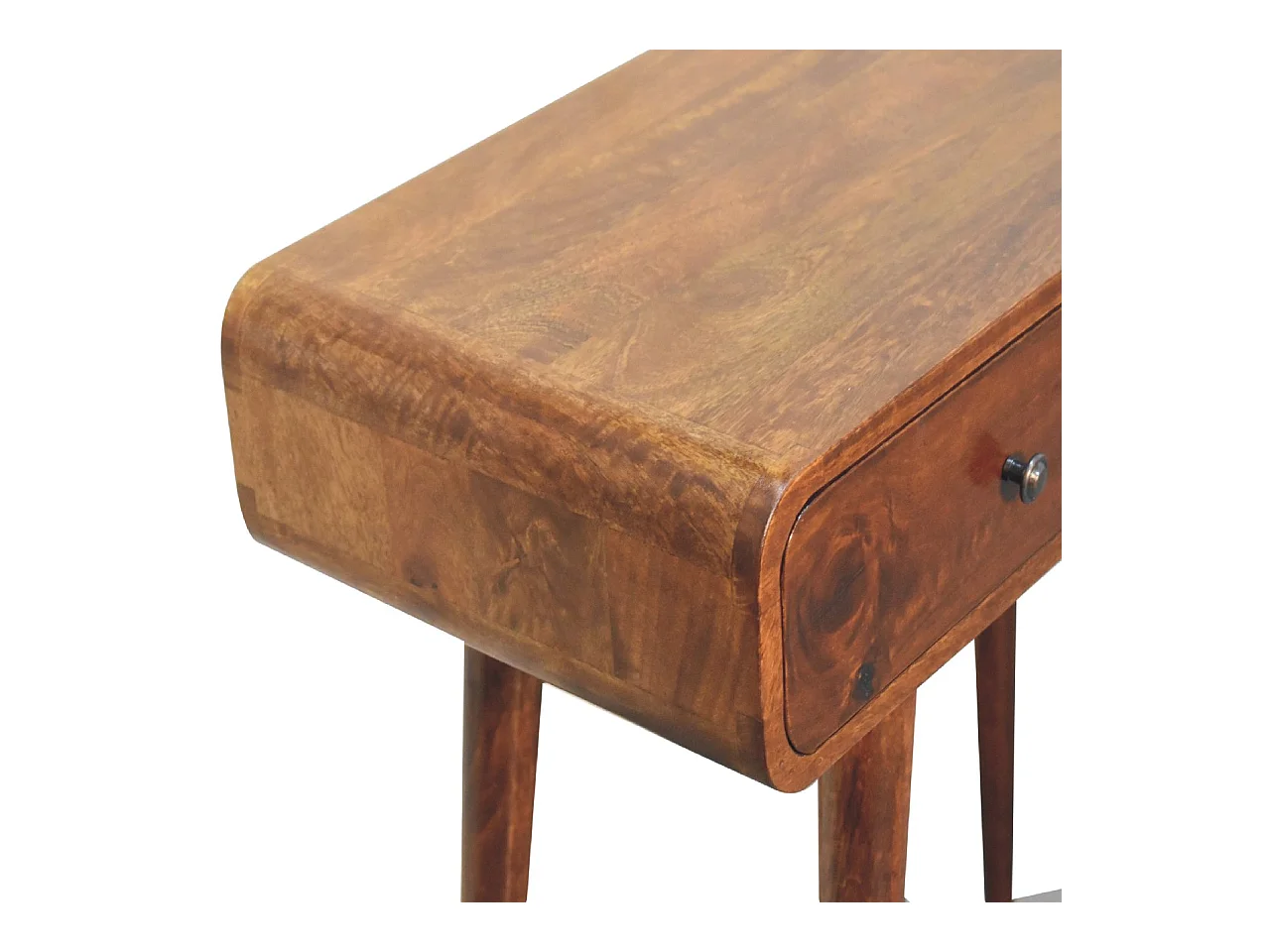 Artisan Furniture Orzechowa zaokrąglona konsola do przedpokoju z 2 szufladami, elegancki wystrój wejścia