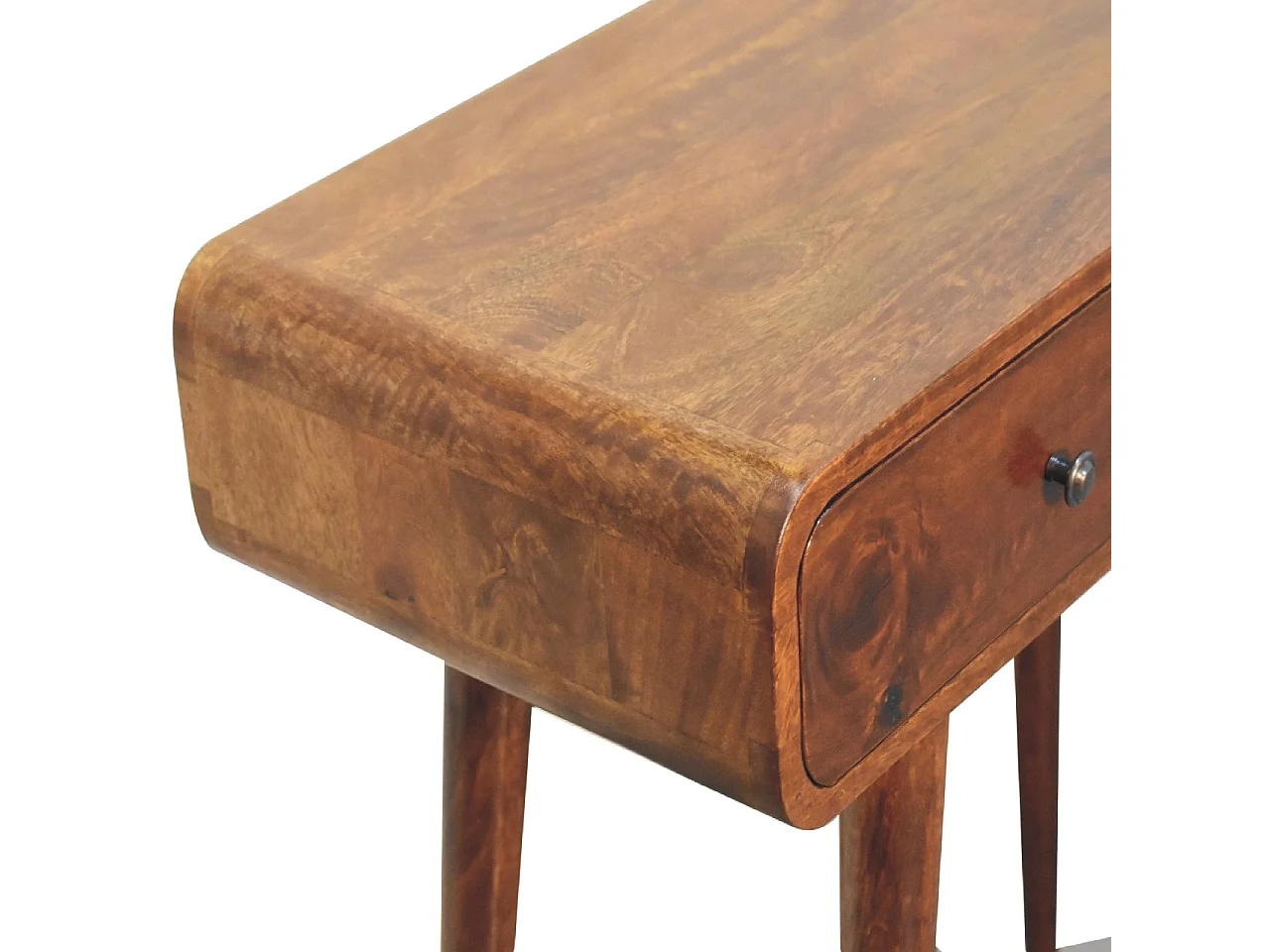 Artisan Furniture Orzechowa zaokrąglona konsola do przedpokoju z 2 szufladami, elegancki wystrój wejścia