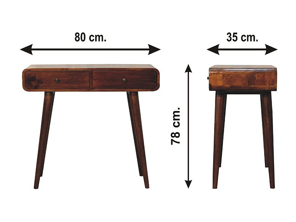 Artisan Furniture Orzechowa zaokrąglona konsola do przedpokoju z 2 szufladami, elegancki wystrój wejścia