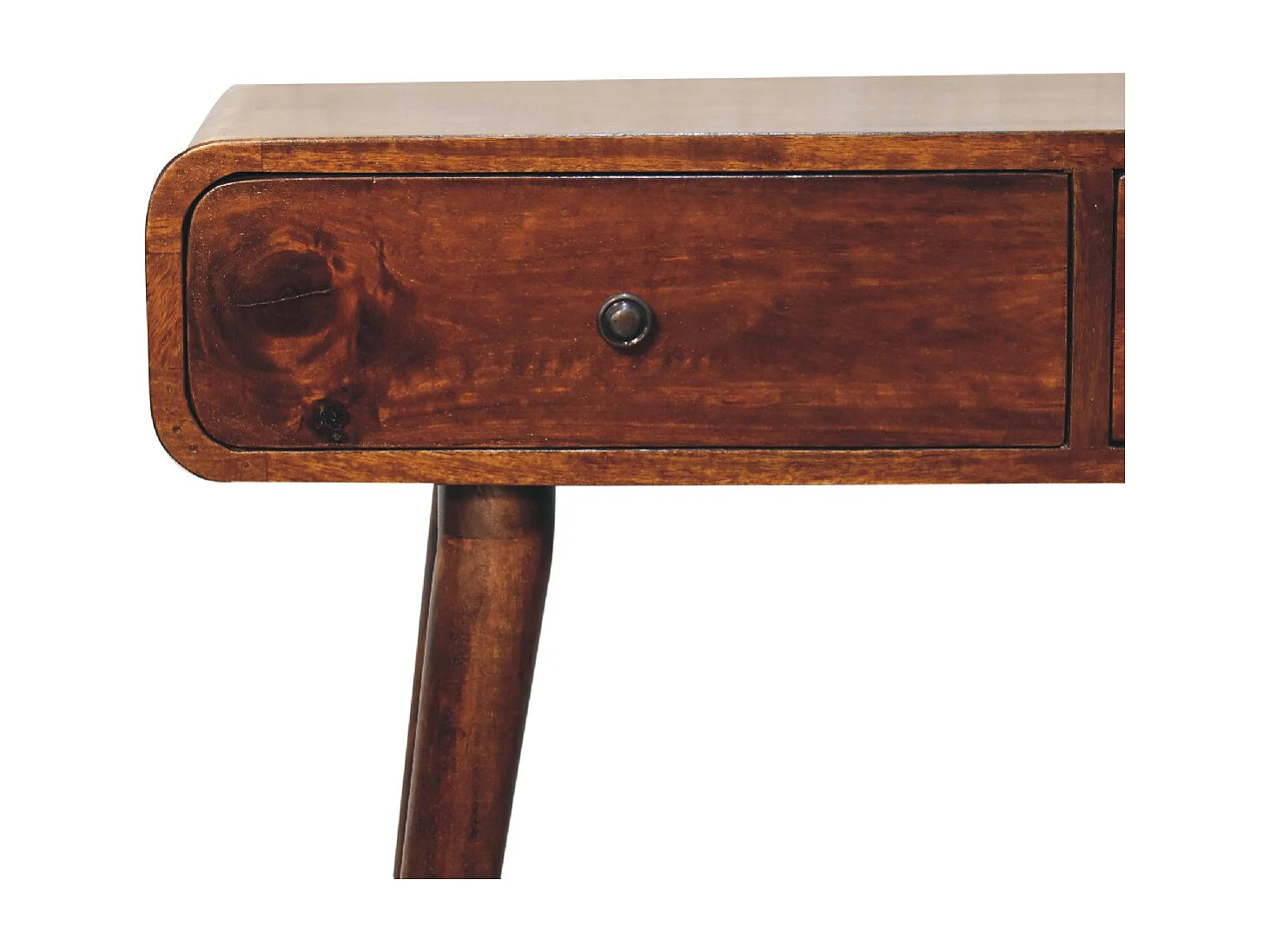 Artisan Furniture Orzechowa zaokrąglona konsola do przedpokoju z 2 szufladami, elegancki wystrój wejścia