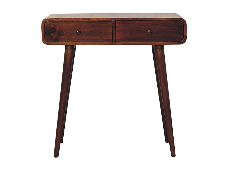 Table de couloir courbée en châtaignier Artisan Furniture, 2 tiroirs, marron