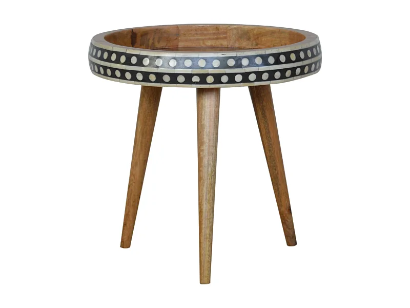 Artisan Furniture Massief Houten Kleine Gestippelde Einde Tafel met Been Inlegwerk, Uniek Decoratief Accent