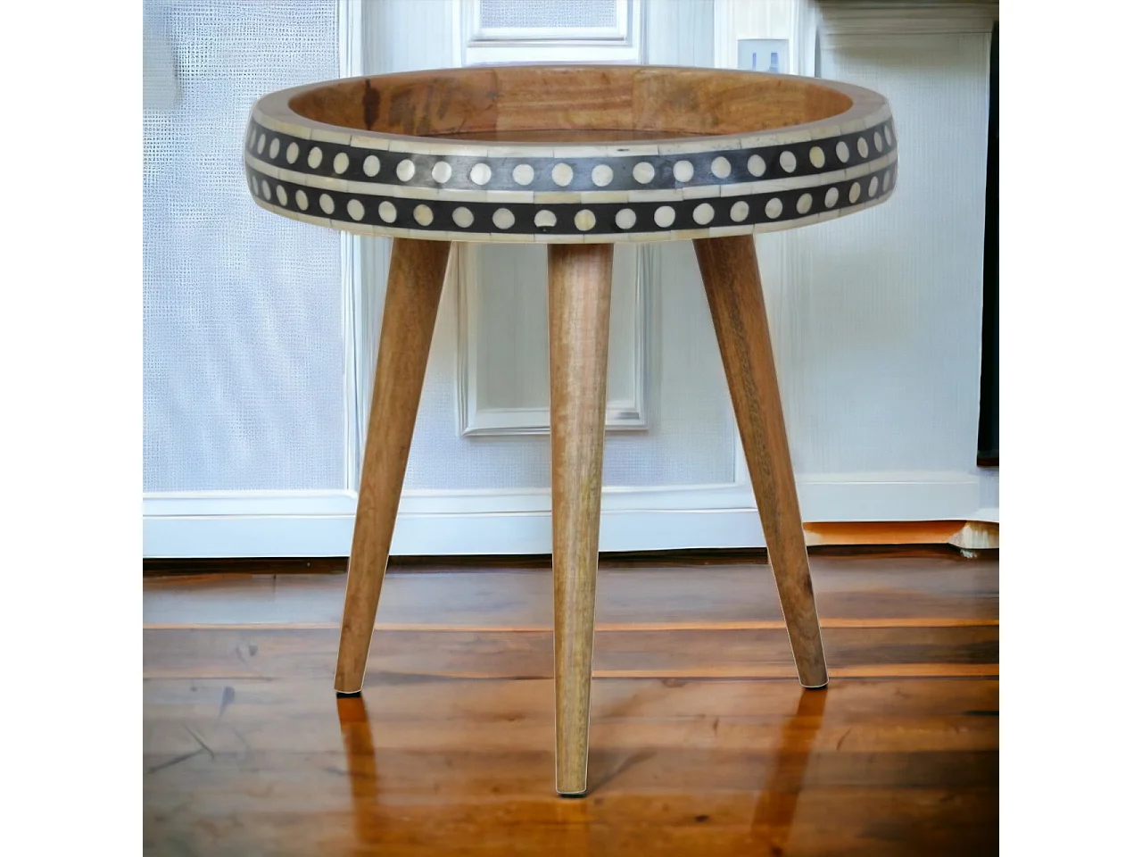 Artisan Furniture Pequena Mesa de Apoio com Marchetaria de Osso, Acento Decorativo Único