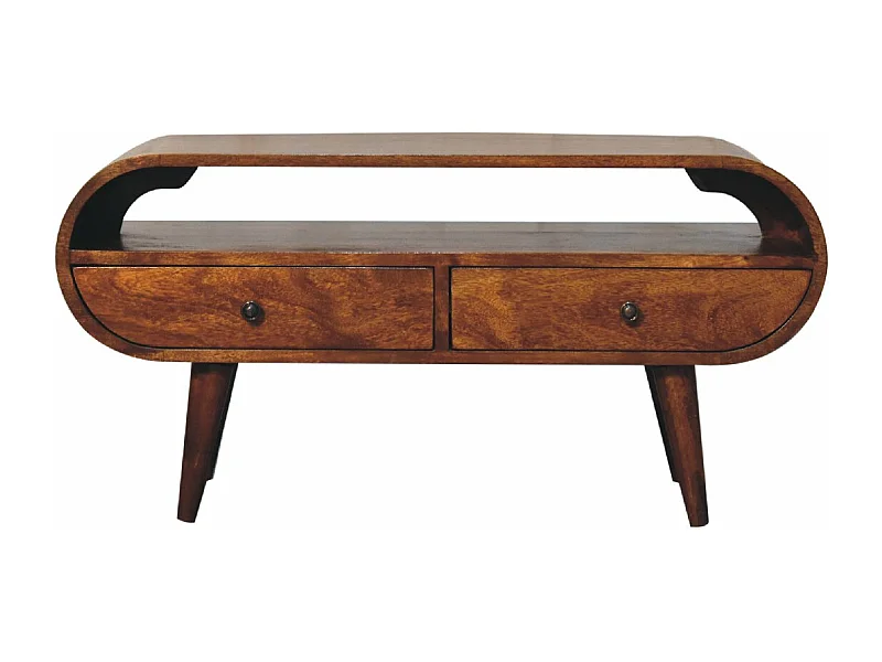 Artisan Furniture Massief Houten Kastanje Ronde TV-standaard met 2 Laden, Woonkamer of Entertainmentgebied