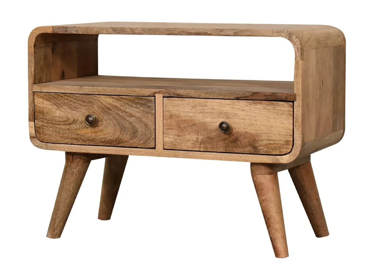 Artisan Furniture Massief Houten Mini Eiken-achtige Gebogen Mediakast met 2 Laden, Woonkamer of TV-gebied