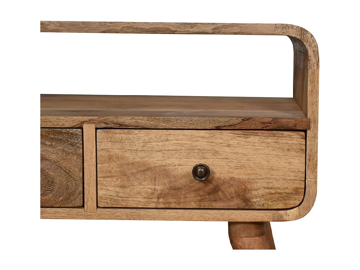 Artisan Furniture Massief Houten Mini Eiken-achtige Gebogen Mediakast met 2 Laden, Woonkamer of TV-gebied